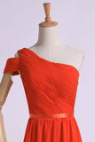 2024 One Shoulder Bridesmaid Dresses A-Line Chiffon Ruched P83G4CZ4