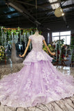 Ball Gown Lace Appliques Cap Sleeves Long Prom Dresses, Quinceanera STI20480