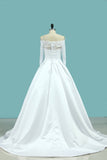 2024 Boat Neck Wedding Dresses Mid-Length Sleeves Satin P62F99QB