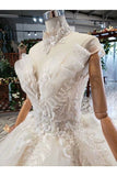 Ball Gown Wedding Dresses One And Half Meter Train Short Sleeves Top Quality Appliques P1JMMXH7