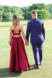 V-Neck Side Split Burgundy Prom Dress With P3TPT2A5