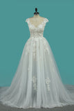 2024 A Line Off The Shoulder Tulle Wedding Dresses PHJ8CFEF