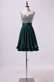 2024 Straps A Line Short/Mini Prom Dress Beaded Bodice With Pleated PNN7DJ99