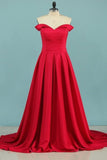 2024 A Line New Arrival Off The Shoulder Elastic Satin Evening Dresses PCA8GNHF