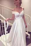 Elegant V-neck Cap Sleeves A-line Satin Wedding Dress Bride Gown