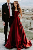 Elegant A-Line Satin Prom Dress With Pockets Cheap Satin P4P6P6R5