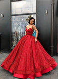 Sparkly Ball Gown Burgundy Strapless Sweetheart Prom Dresses, Long Quinceanera Dresses STI15428