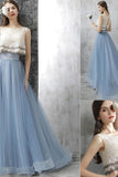 Elegant Long 2 Pieces Lace Sky Blue Prom Gowns PNDYQD3D