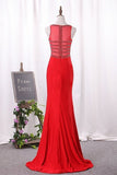 2024 Mermaid V Neck Spandex Prom Dresses With Beads And Slit PEXYS4SR