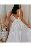 Romantic V Neckline Backless Wedding Dress Appliqued Ball Gown Bridal STIPSMCZA6Q