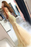 Elegant Mermaid Tulle Sleeveless Prom Dresses with Beading, Long Cheap Formal Dresses STI15182