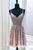 Tulle Appliques Spaghetti Straps Short Prom Dress Mini P9PKYLP1