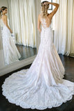 Charming Mermaid Ivory Sleeveless Lace Wedding Dresses with Appliques STI15106