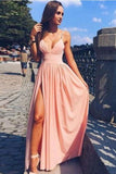 Spaghetti Strapless Pink Front Split Simple Elegant Long Prom Dresses PQMS9RRT