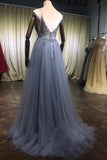 Spaghetti Straps Gorgeous Beading Prom Dress A Line Split Tulle P4SY2133