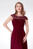 Elegant A Line Cap Sleeve Burgundy Lace Prom Dresses with Chiffon, Bridesmaid Dresses STI15145