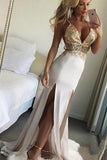 Spaghetti Straps Split Side V Neck Prom Dresses Long Party Dresses