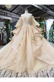 Ball Gown Wedding Dresses Sweetheart 3/4 Sleeves Top Quality Appliques PLL228J1