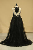 2024 Evening Dresses Scoop Mermaid Tulle With Applique Sweep/Brush PC25E43Z