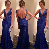 Mermaid Royal Blue Lace Charming Prom Dresses Long Evening Dresses Prom Dresses On Sale