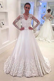 2024 Wedding Dresses A Line V Neck Stretch Satin With Applique P8MJXQ63