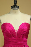 2024 Plus Size A Line Prom Dresses Sweetheart Fuchsia Sweep/Brush Taffeta Zipper PA413Q37