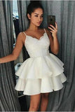 Simple Spaghetti Straps Short Homecoming Dress With Lace Satin PT5XK6CT