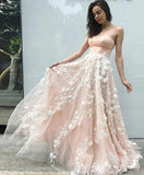 Princess Sweetheart Blush Pink Long Prom Dress with Appliques, Dance STI20466