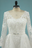 2024 Wedding Dresses V Neck Sheath With Applique Long Sleeves PMB6MAHM