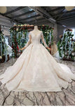 Ball Gown Wedding Dresses Scoop Long Sleeves Top Quality Appliques PMCL1367