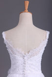 2024 Straps A Line Wedding Dress Court Train Tulle With Applique & PQHJFCDX