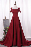 2024 Straps Satin A Line Evening Dresses Sweep PTMT7BDE