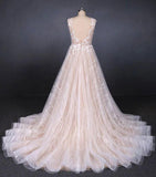 Puffy Lace Off White Wedding Dresses, Elegant A Line Backless Bridal Dresses STI15311