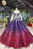 Ball Gown Ombre Sparkly Long Sleeve Sequins Prom Dresses, Quinceanera Dresses STI15066