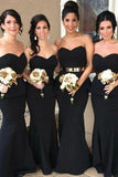 Elegant Mermaid Black Sweetheart Strapless Bridesmaid Dresses with Lace STI20462