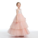 Ruffles Layered Pink Tulle Flower Girl Dresses With Bowknot