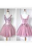 2024 V Neck Tulle With Handmade Flowers Homecoming Dresses PXJS12XA