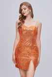 Sparkle Spaghetti Straps Sweetheart Split Sequins Homecoming Dresses