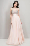 2024 Prom Dresses Beaded And Ruched Bodice Scoop A Line Chiffon Floor P97PACX2