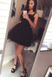 Black Square Tulle Open Back Short Homecoming Dresses