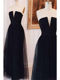 Strapless Black Long Tulle Prom Dresses Evening Dresses Prom Dresses