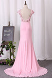 2024 Evening Dresses Mermaid Spandex Scoop Cap Sleeves PRXN6856