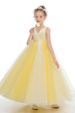 Sleeveless V Neck Yellow Tulle Flower Girl Dresses