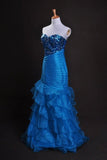 Cheap Prom Dresses Blue Sweetheart Floor Length Organza PD2KL8LT