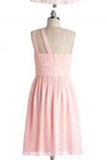 Simple Dress A-line One-shoulder Pink Chiffon Bridesmaid Dresses Reception Dresses