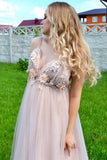 Elegant A Line Spaghetti Straps V Neck Prom Dress With Handmade Flowers, Bridesmaid Dress STI15577