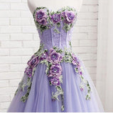 Elegant Strapless Sweetheart 3D Flowers Tahiti Prom Dresses Tulle Long Party Dresses STI15205