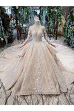 Ball Gown Wedding Dresses V Neck Long Sleeves Top Quality Appliques P87938N1