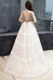 Unique V Neck Tulle Lace Long Prom Dress Tulle V Back Evening Dress PJJQQ744