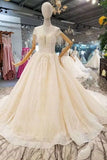 2024 Lace Wedding Dresses Scoop Cap Sleeves Lace Up Back PZM7B5G2